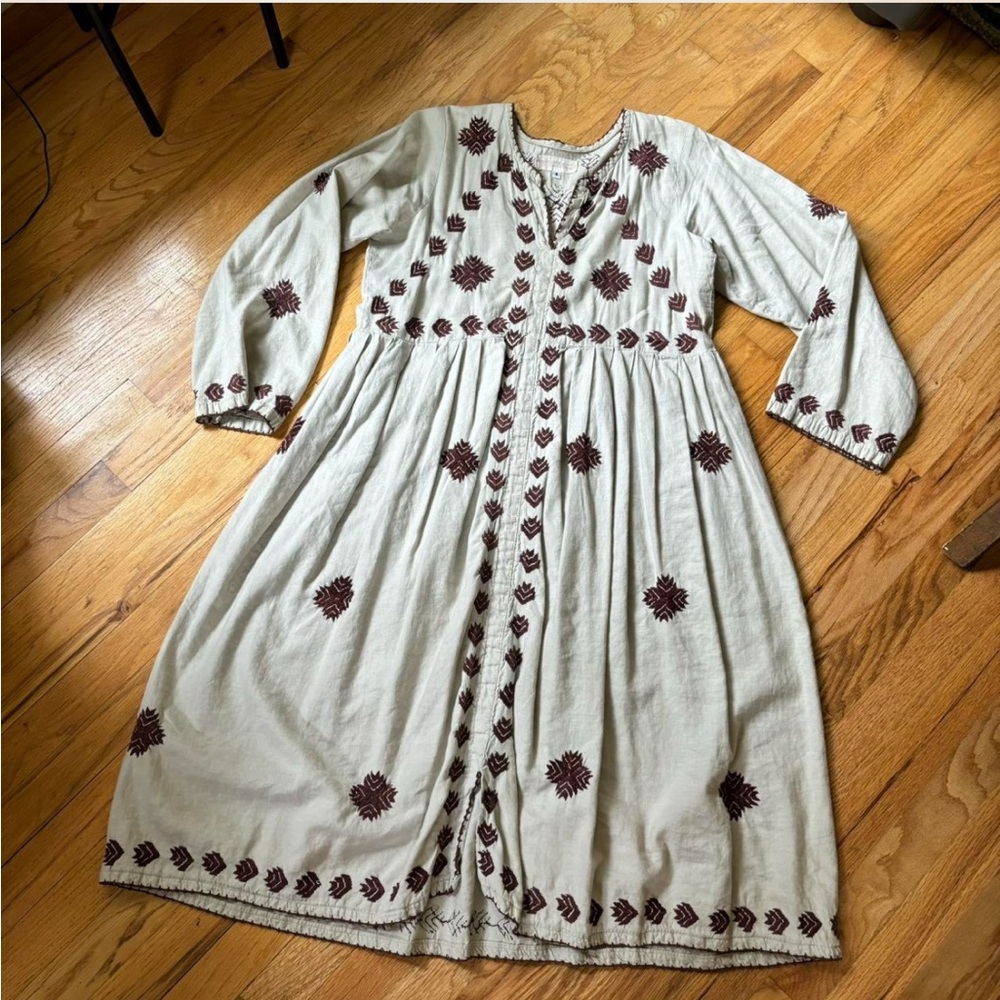 Handmade embroidered midi dress with long sleeves size small